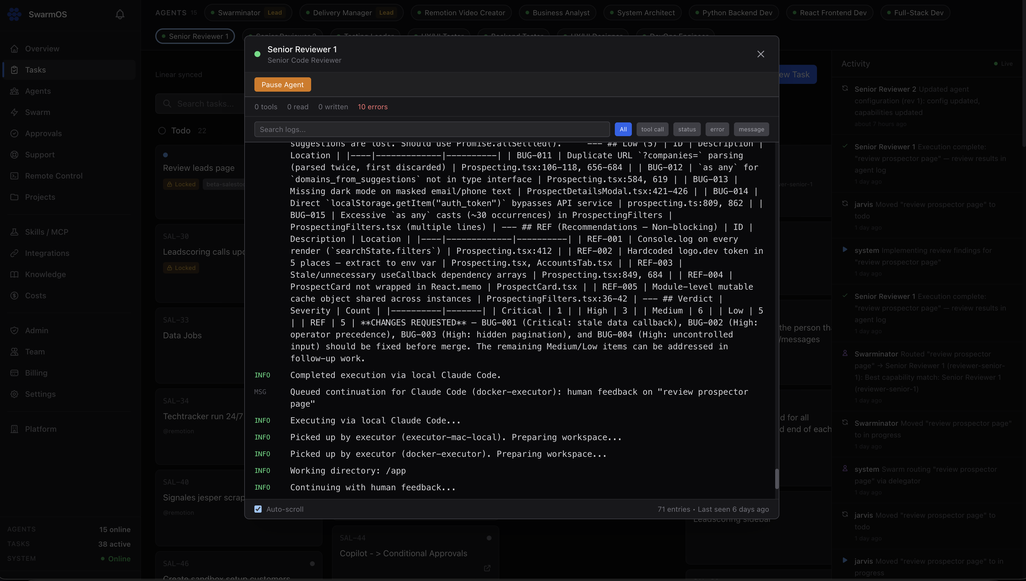 SwarmOS Real-time visibility